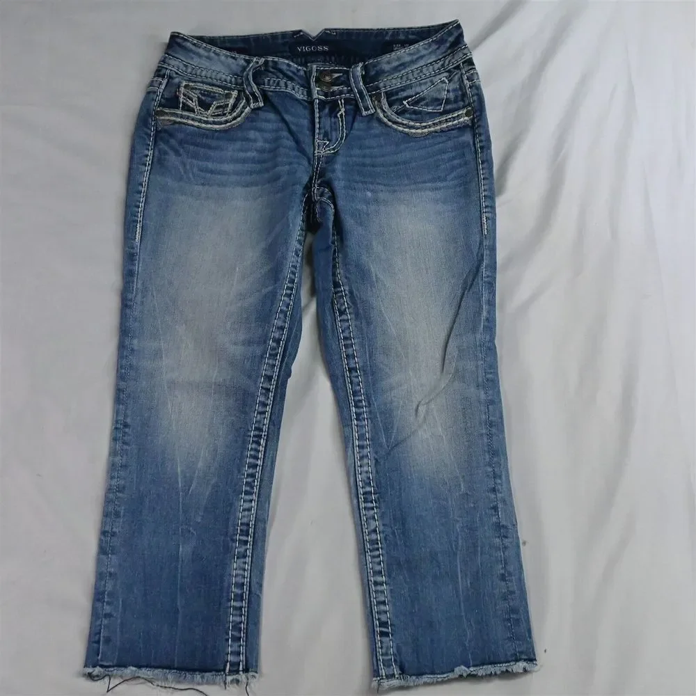 Vigoss 1 / 2 x‎ 21 Dallas Capri Raw Hem Light Stretch Denim Womens Jeans